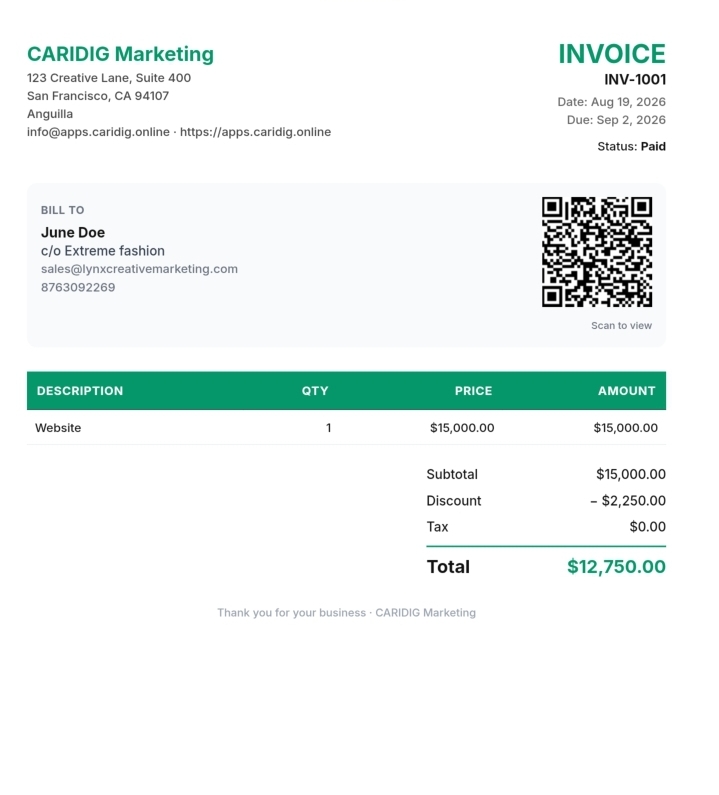 Invoice template preview